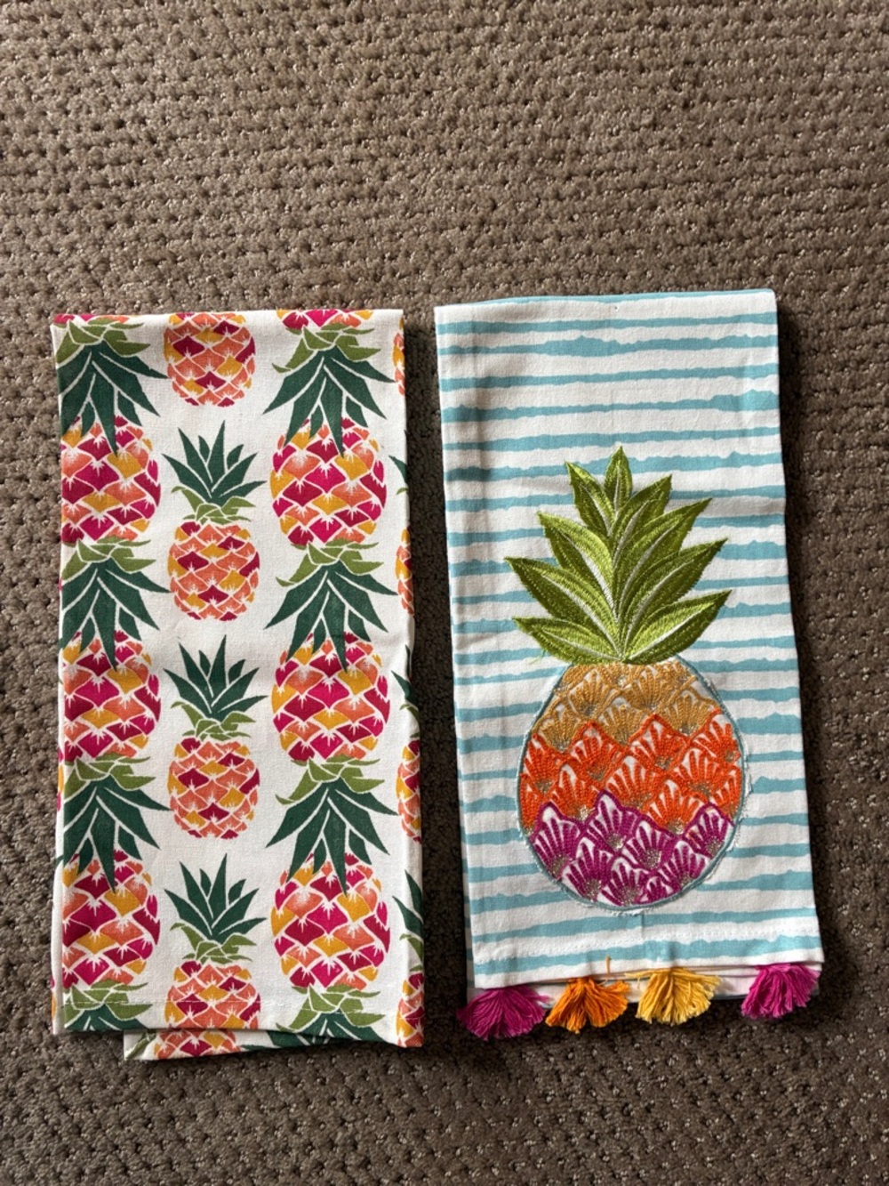 Nicole Miller Pineapple Cotton Kitchen Towels - Pink, Green, Teal, Orange